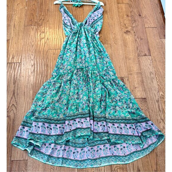 Chic Floral Midi Dress in Teal and Lavender - Picture 2 of 10